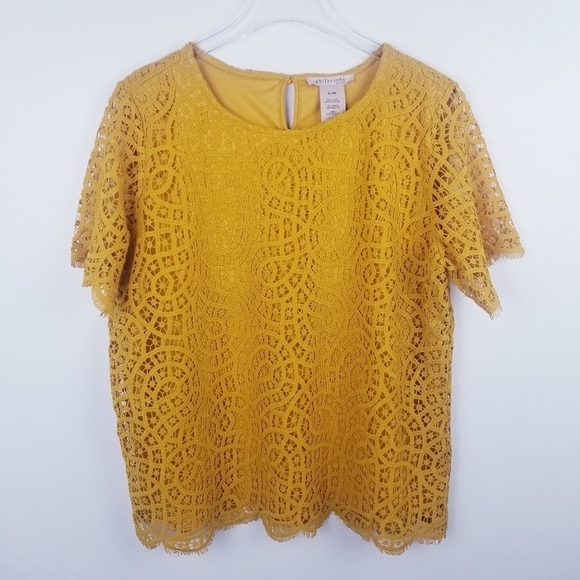 Philosophy Mustard Yellow Lace Crochet Top - Picture 1 of 8